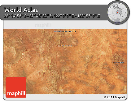 Satellite 3D Map of the Area around 27° 58' 39" S, 122° 28' 29" E