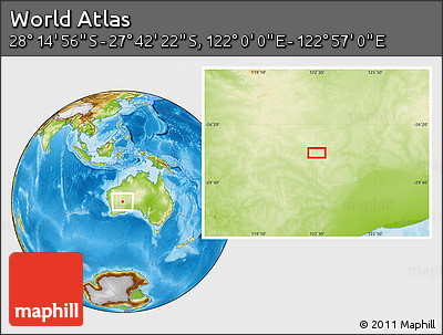 Physical Location Map of the Area around 27° 58' 39" S, 122° 28' 29" E