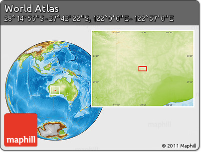 Physical Location Map of the Area around 27° 58' 39" S, 122° 28' 29" E