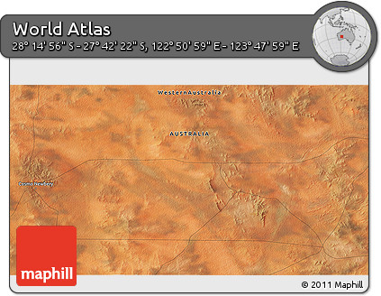 Satellite 3D Map of the Area around 27° 58' 39" S, 123° 19' 29" E