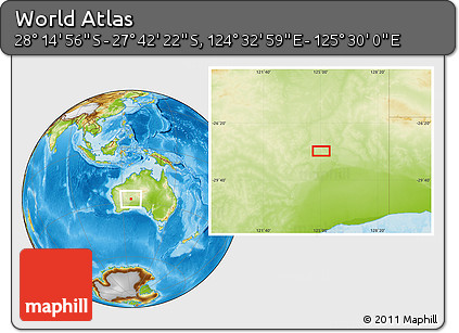 Physical Location Map of the Area around 27° 58' 39" S, 125° 1' 30" E