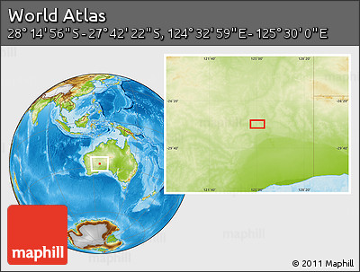 Physical Location Map of the Area around 27° 58' 39" S, 125° 1' 30" E