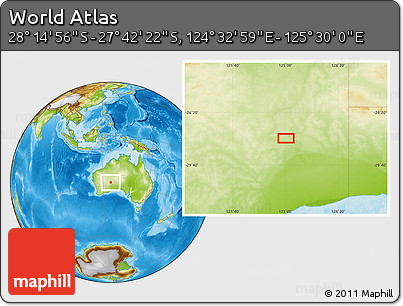 Physical Location Map of the Area around 27° 58' 39" S, 125° 1' 30" E