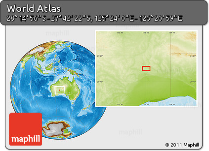 Physical Location Map of the Area around 27° 58' 39" S, 125° 52' 30" E