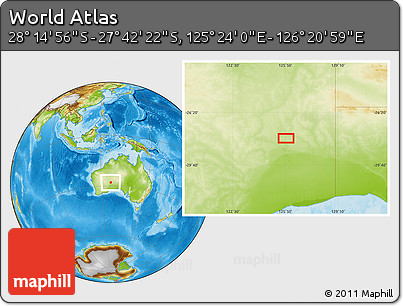 Physical Location Map of the Area around 27° 58' 39" S, 125° 52' 30" E