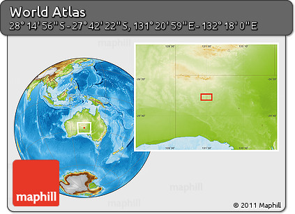 Physical Location Map of the Area around 27° 58' 39" S, 131° 49' 29" E