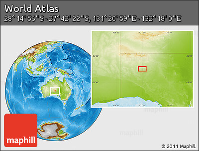 Physical Location Map of the Area around 27° 58' 39" S, 131° 49' 29" E