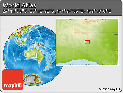 Physical Location Map of the Area around 27° 58' 39" S, 131° 49' 29" E