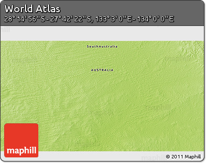 Physical 3D Map of the Area around 27° 58' 39" S, 133° 31' 30" E