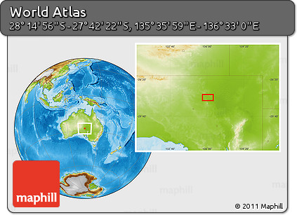 Physical Location Map of the Area around 27° 58' 39" S, 136° 4' 29" E
