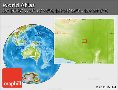 Physical Location Map of the Area around 27° 58' 39" S, 136° 4' 29" E