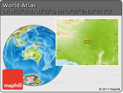 Physical Location Map of the Area around 27° 58' 39" S, 136° 4' 29" E