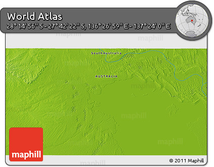 Physical 3D Map of the Area around 27° 58' 39" S, 136° 55' 30" E