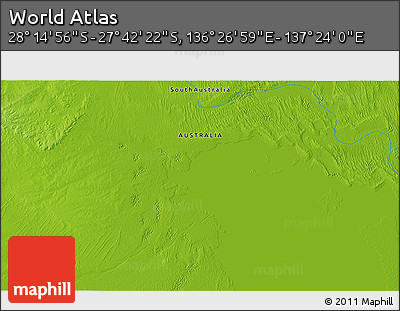 Physical 3D Map of the Area around 27° 58' 39" S, 136° 55' 30" E