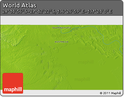 Physical 3D Map of the Area around 27° 58' 39" S, 136° 55' 30" E