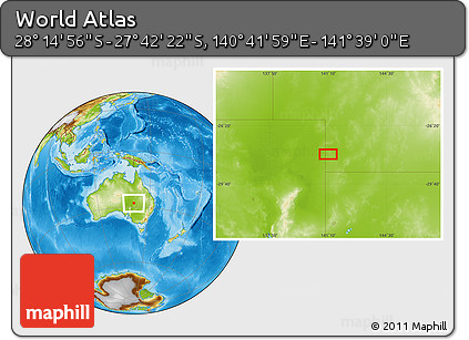 Physical Location Map of the Area around 27° 58' 39" S, 141° 10' 30" E