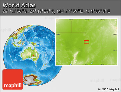 Physical Location Map of the Area around 27° 58' 39" S, 141° 10' 30" E