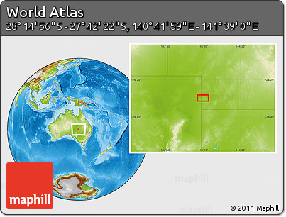 Physical Location Map of the Area around 27° 58' 39" S, 141° 10' 30" E