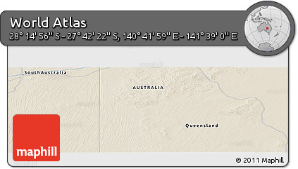 Shaded Relief Panoramic Map of the Area around 27°&nbsp;58'&nbsp;39"&nbsp;S,&nbsp;141°&nbsp;10'&nbsp;30"&nbsp;E