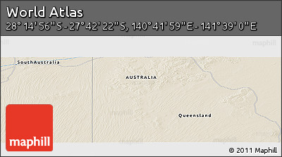 Shaded Relief Panoramic Map of the Area around 27°&nbsp;58'&nbsp;39"&nbsp;S,&nbsp;141°&nbsp;10'&nbsp;30"&nbsp;E