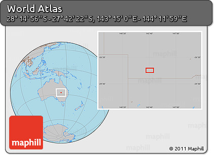 Gray Location Map of the Area around 27° 58' 39" S, 143° 43' 29" E
