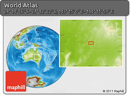 Physical Location Map of the Area around 27° 58' 39" S, 143° 43' 29" E