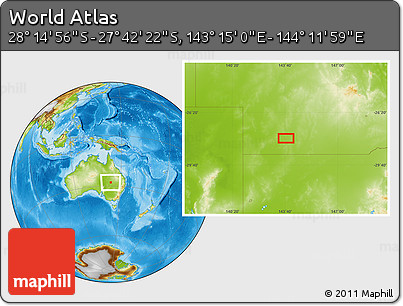 Physical Location Map of the Area around 27° 58' 39" S, 143° 43' 29" E