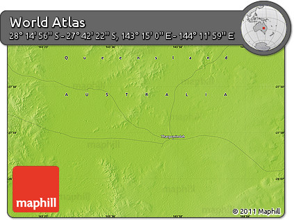 Physical Map of the Area around 27° 58' 39" S, 143° 43' 29" E