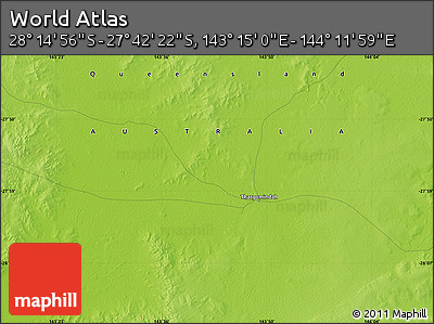 Physical Map of the Area around 27° 58' 39" S, 143° 43' 29" E