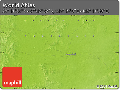 Physical Map of the Area around 27° 58' 39" S, 143° 43' 29" E