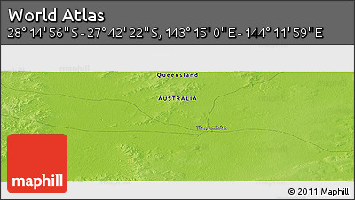 Physical Panoramic Map of the Area around 27° 58' 39" S, 143° 43' 29" E