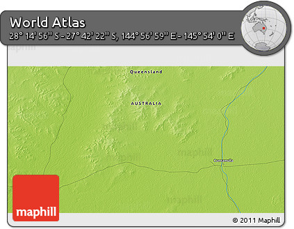 Physical 3D Map of the Area around 27° 58' 39" S, 145° 25' 30" E