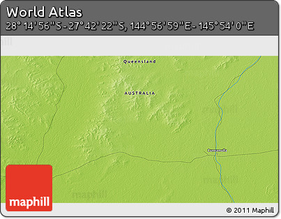 Physical 3D Map of the Area around 27° 58' 39" S, 145° 25' 30" E