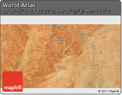 Satellite 3D Map of the Area around 27° 58' 39" S, 145° 25' 30" E