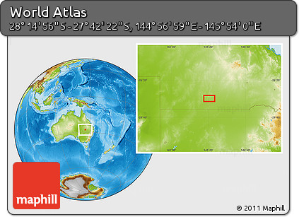 Physical Location Map of the Area around 27° 58' 39" S, 145° 25' 30" E