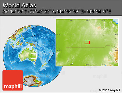 Physical Location Map of the Area around 27° 58' 39" S, 145° 25' 30" E