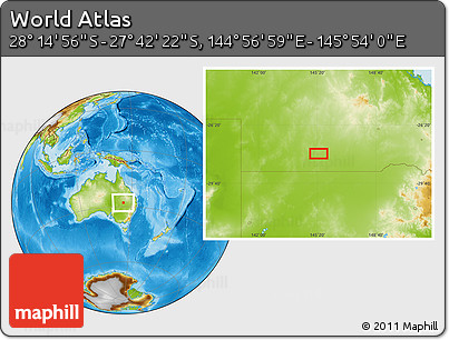 Physical Location Map of the Area around 27° 58' 39" S, 145° 25' 30" E