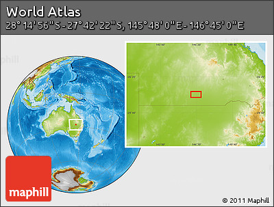 Physical Location Map of the Area around 27° 58' 39" S, 146° 16' 30" E