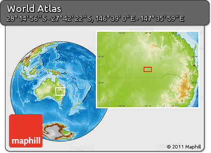 Physical Location Map of the Area around 27° 58' 39" S, 147° 7' 30" E