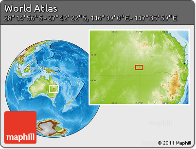 Physical Location Map of the Area around 27° 58' 39" S, 147° 7' 30" E