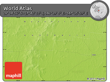 Physical Map of the Area around 27° 58' 39" S, 147° 7' 30" E