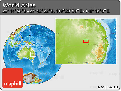 Physical Location Map of the Area around 27° 58' 39" S, 148° 49' 29" E