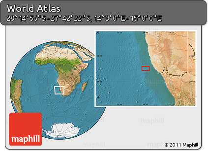 Satellite Location Map of the Area around 27° 58' 39" S, 14° 31' 30" E