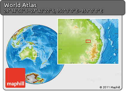 Physical Location Map of the Area around 27° 58' 39" S, 150° 31' 30" E