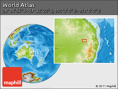 Physical Location Map of the Area around 27° 58' 39" S, 150° 31' 30" E