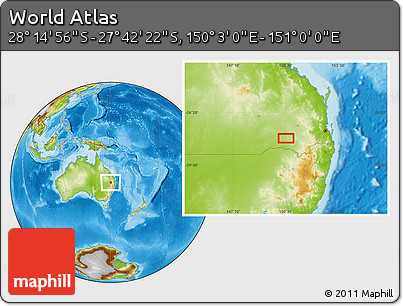 Physical Location Map of the Area around 27° 58' 39" S, 150° 31' 30" E