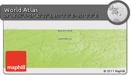 Physical Panoramic Map of the Area around 27° 58' 39" S, 150° 31' 30" E