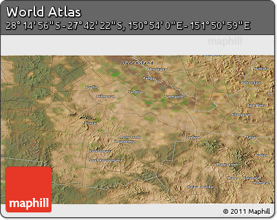 Satellite 3D Map of the Area around 27° 58' 39" S, 151° 22' 30" E