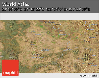 Satellite 3D Map of the Area around 27° 58' 39" S, 151° 22' 30" E