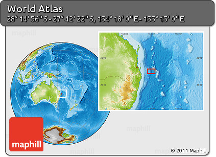 Physical Location Map of the Area around 27° 58' 39" S, 154° 46' 30" E